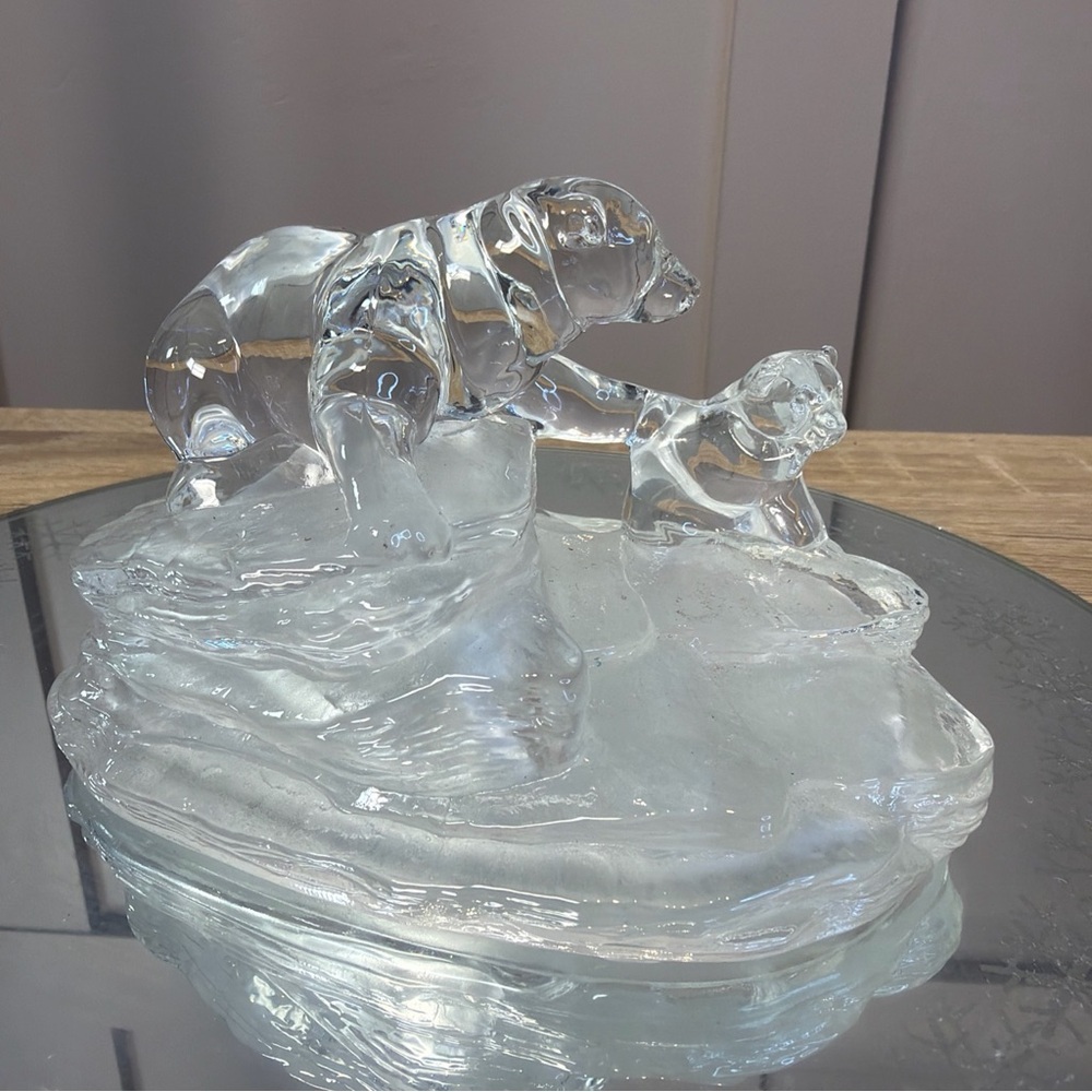 CRISTAL D'ARQUES Lead Crystal Polar Bear and Cub on Iceberg, French,